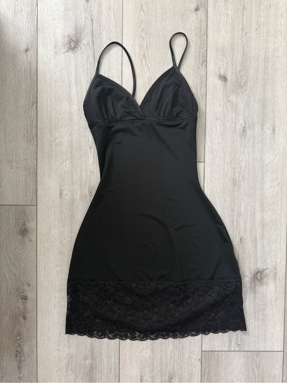 Black Lace-Hem Chemise with Adjustable Spaghetti Straps